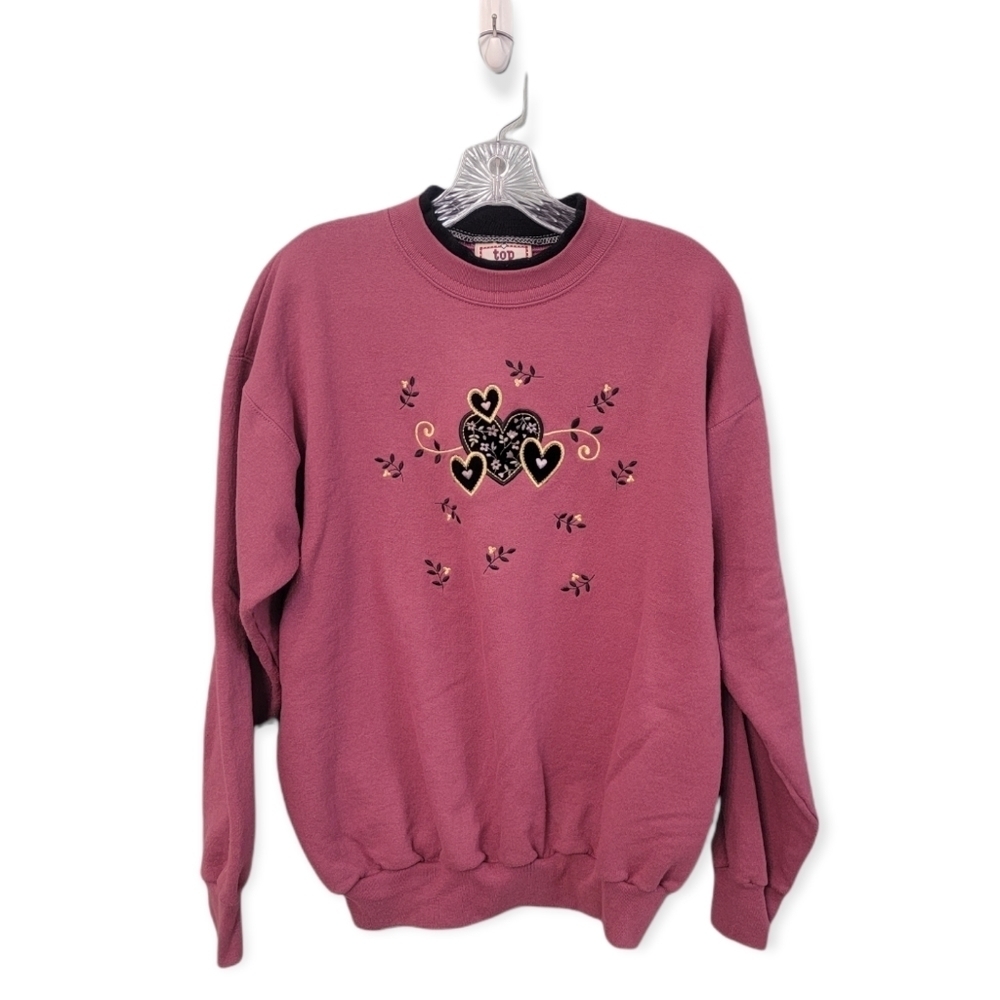 Top Stitch By‎ Morning Sun Vintage Emborded Heart Valentine Sweatshirt